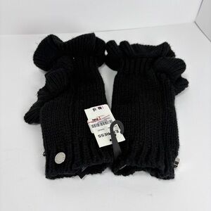Express Black Ribbed Fingerless Gloves Ruffle Detail NWT